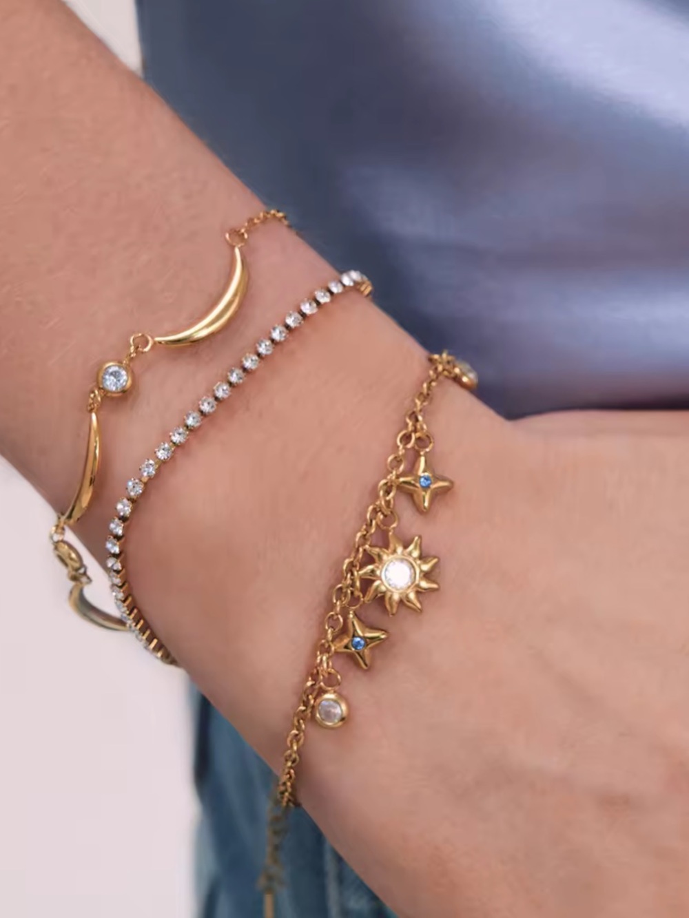 Gold Sun & Star Charm Bracelet Set - Women's Layered Bracelet